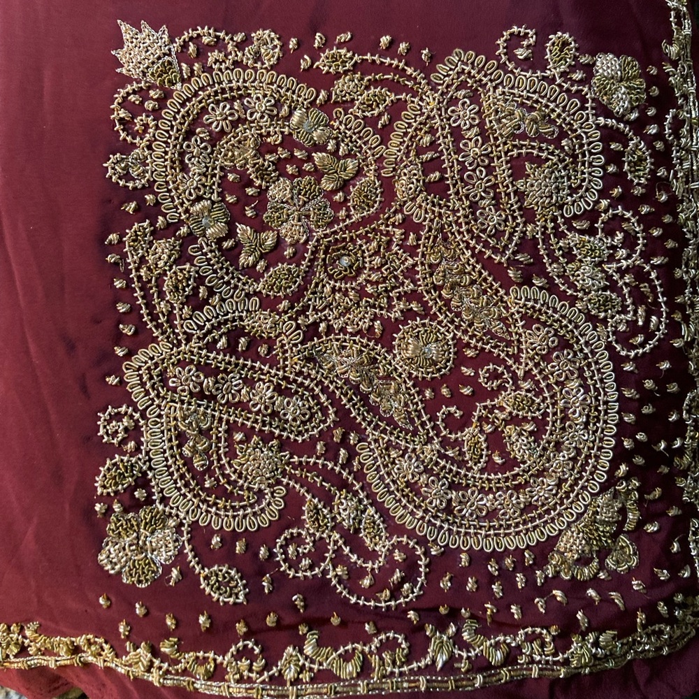 Vintage chiffon sarees, lot of two, gold/rhinestone embroidery work